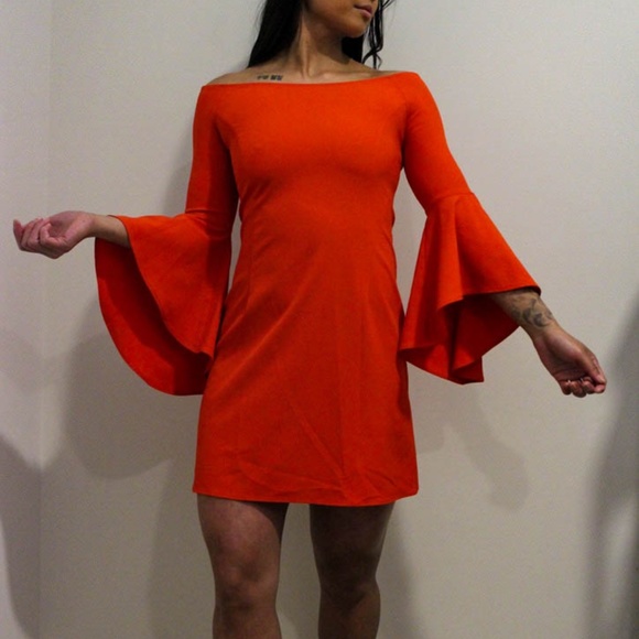 Bell Sleeve Off-the-Shoulder Red Dress Size 2/4 - Picture 1 of 3